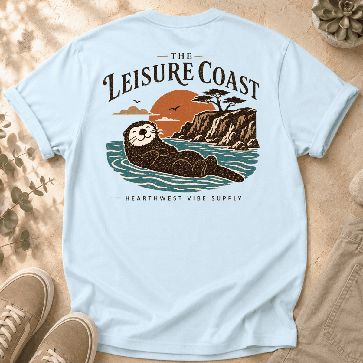 Leisure Coast Otter T-Shirt — Coastal Sunset Graphic Tee