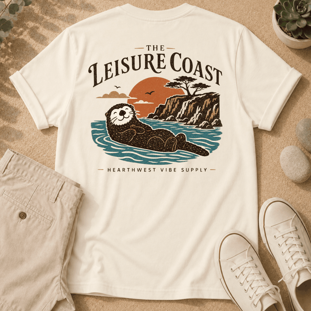 Leisure Coast Otter T-Shirt — Coastal Sunset Graphic Tee