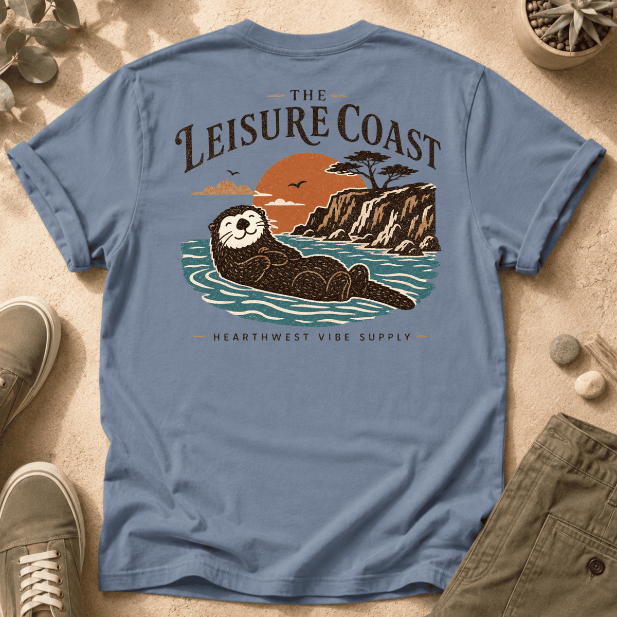 Leisure Coast Otter T-Shirt — Coastal Sunset Graphic Tee