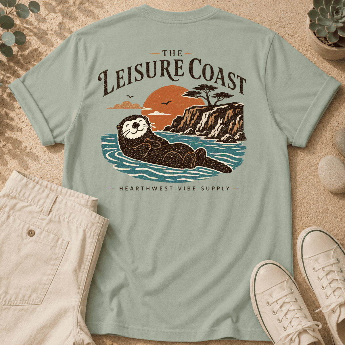 Leisure Coast Otter T-Shirt — Coastal Sunset Graphic Tee