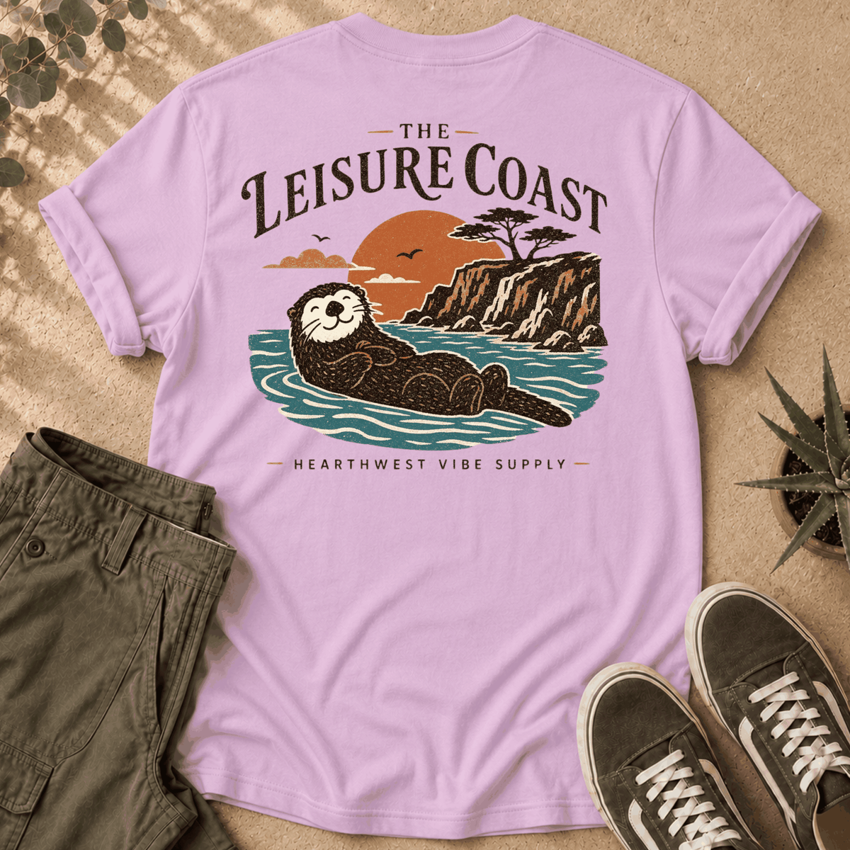 Leisure Coast Otter T-Shirt — Coastal Sunset Graphic Tee