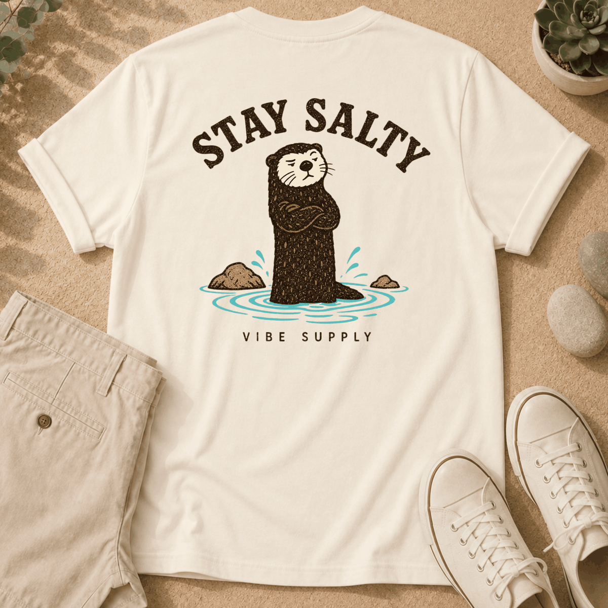 Stay Salty Otter T-Shirt — Cute Coastal Graphic Tee ("Stay Salty")