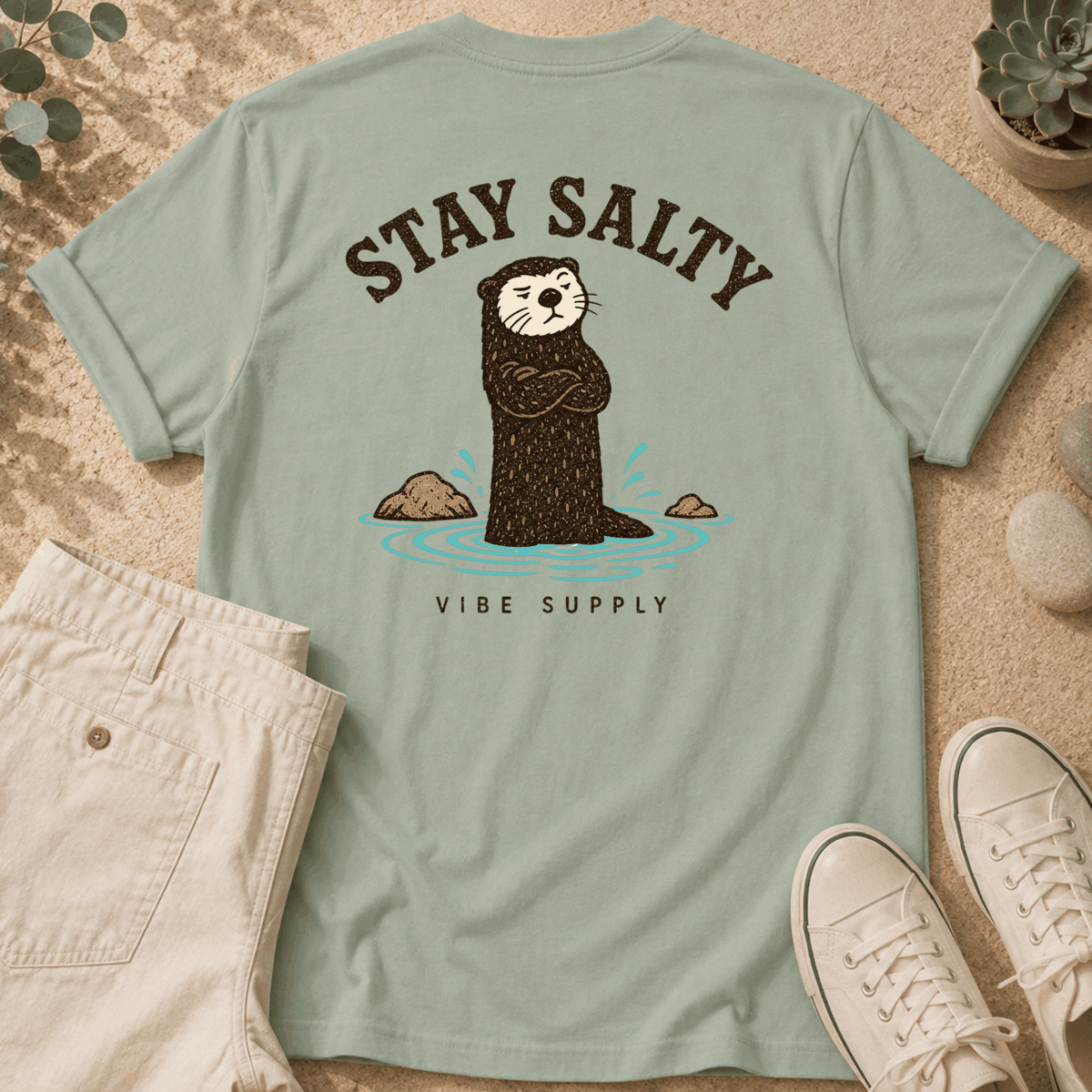 Stay Salty Otter T-Shirt — Cute Coastal Graphic Tee ("Stay Salty")