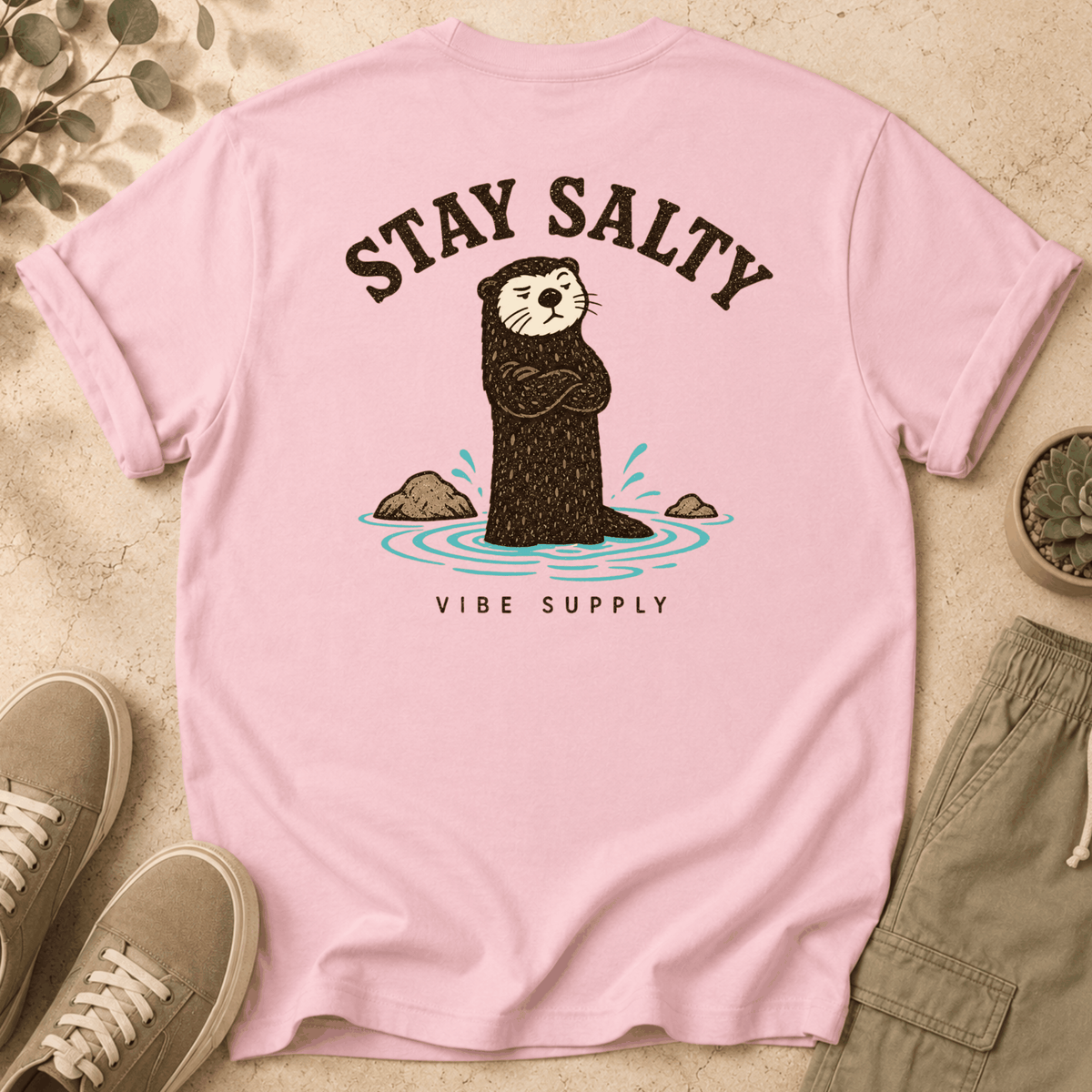 Stay Salty Otter T-Shirt — Cute Coastal Graphic Tee ("Stay Salty")