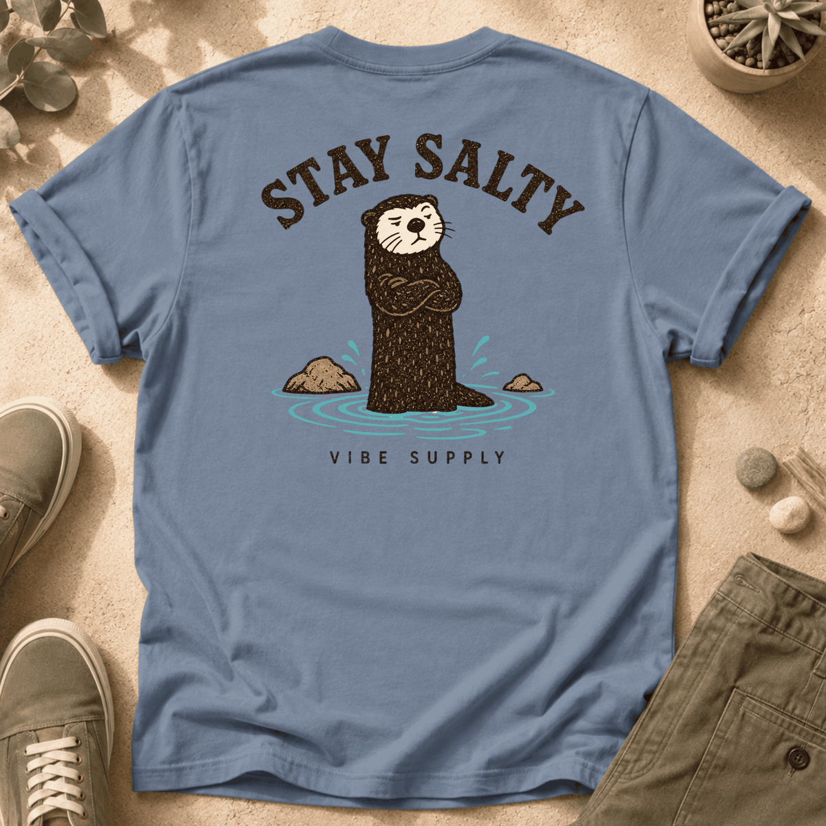 Stay Salty Otter T-Shirt — Cute Coastal Graphic Tee ("Stay Salty")