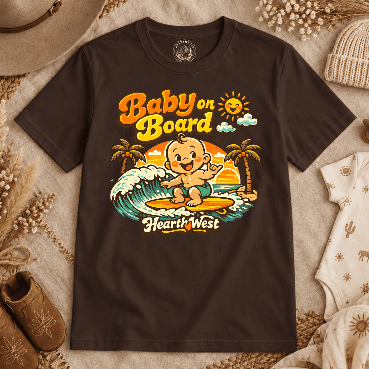 Baby on Board Surf T-Shirt — Retro Beach Baby Tee