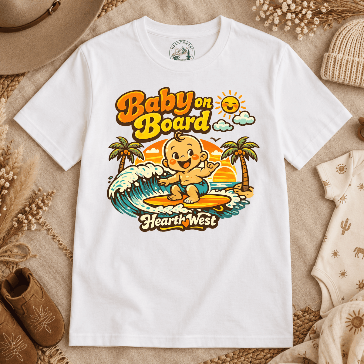 Baby on Board Surf T-Shirt — Retro Beach Baby Tee