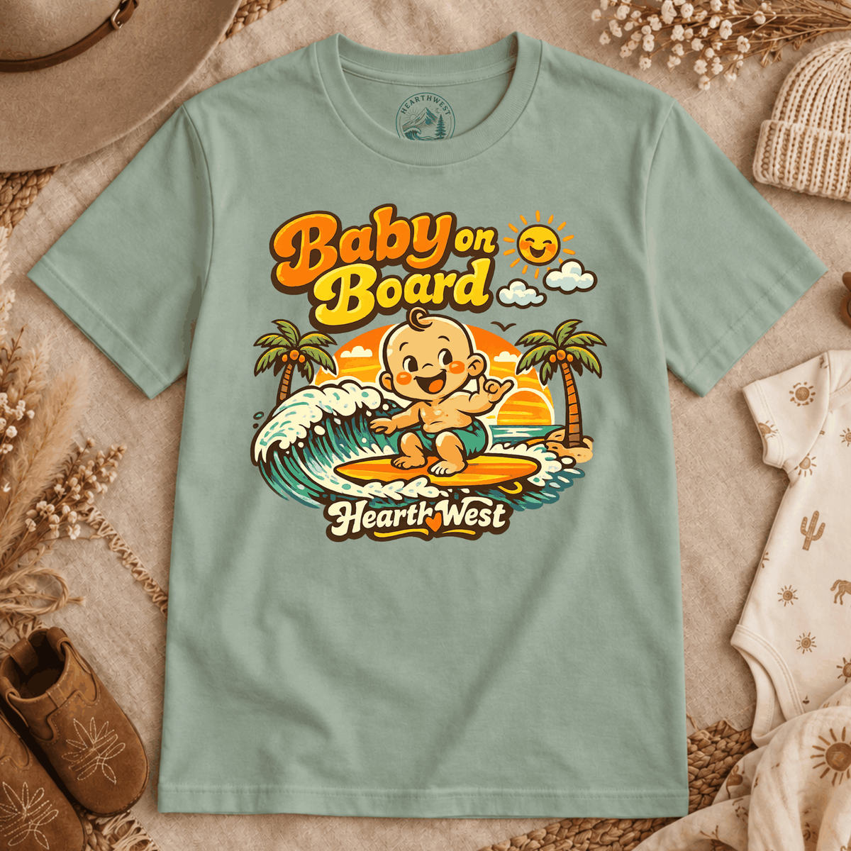 Baby on Board Surf T-Shirt — Retro Beach Baby Tee