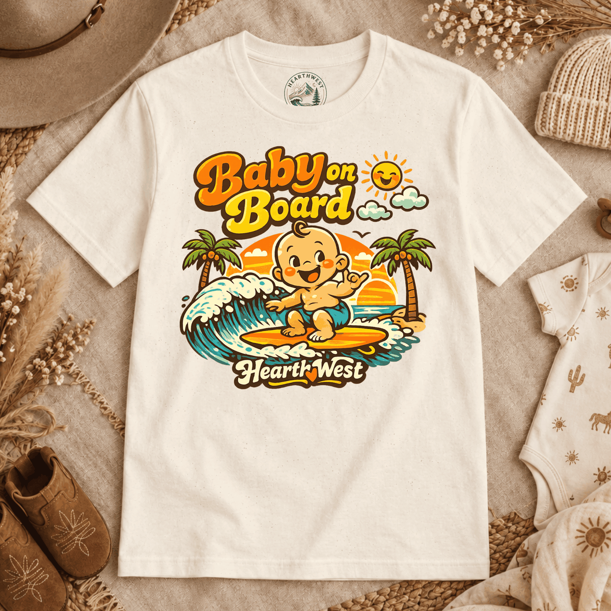 Baby on Board Surf T-Shirt — Retro Beach Baby Tee