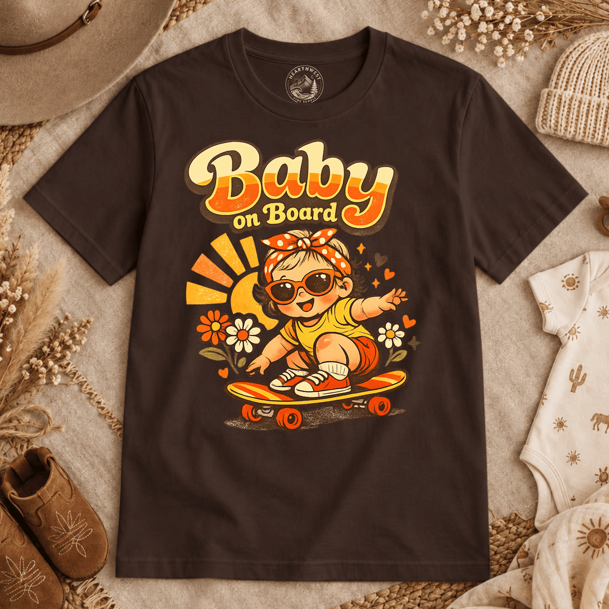 Baby on Board T‑Shirt — Retro Cute Skateboard Baby Graphic Tee
