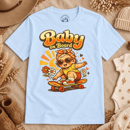 Baby on Board T‑Shirt — Retro Cute Skateboard Baby Graphic Tee