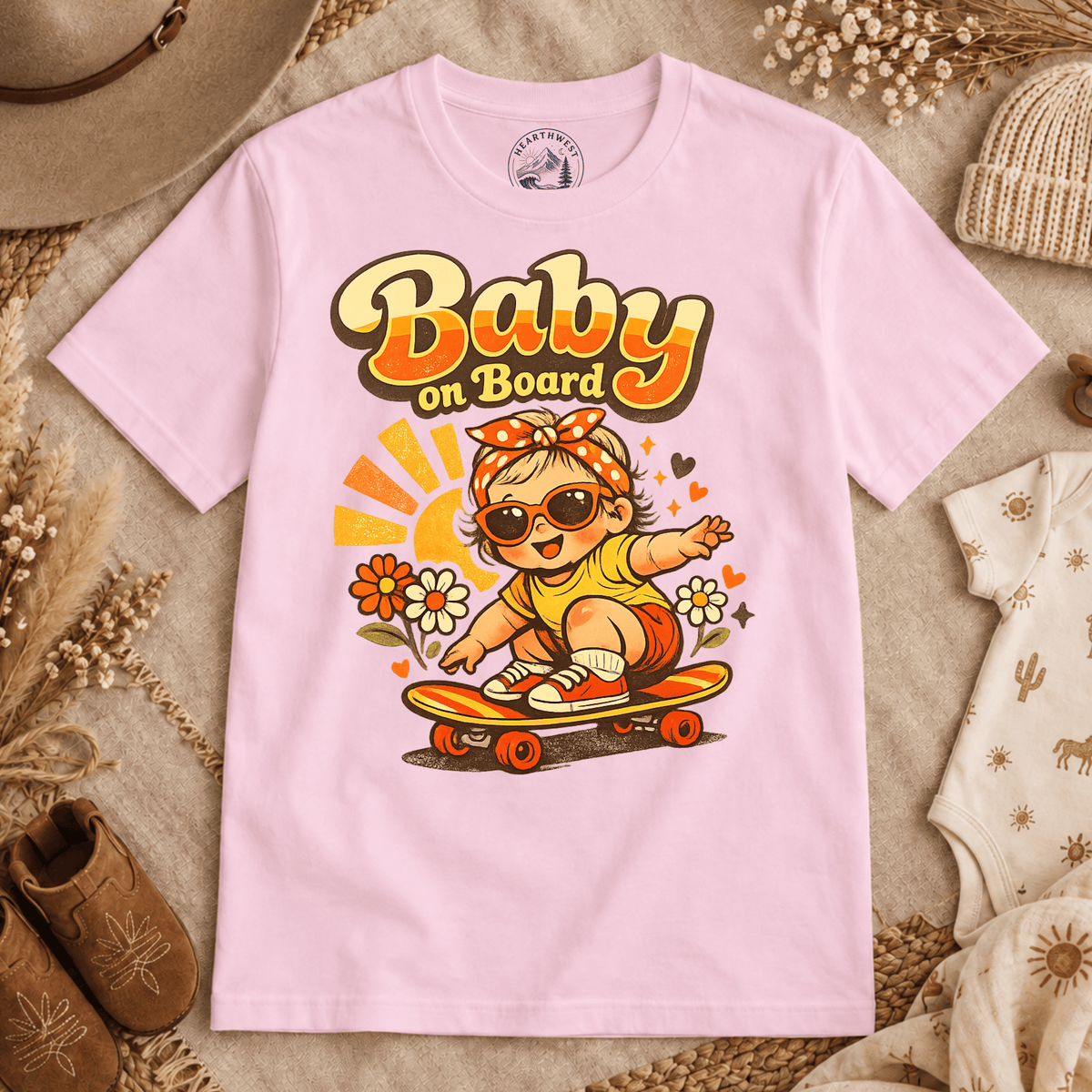 Baby on Board T‑Shirt — Retro Cute Skateboard Baby Graphic Tee