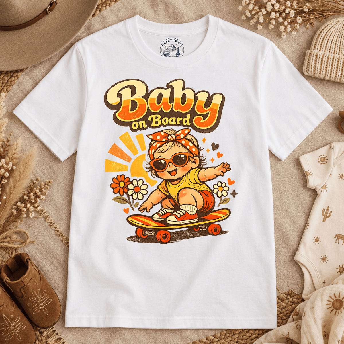 Baby on Board T‑Shirt — Retro Cute Skateboard Baby Graphic Tee