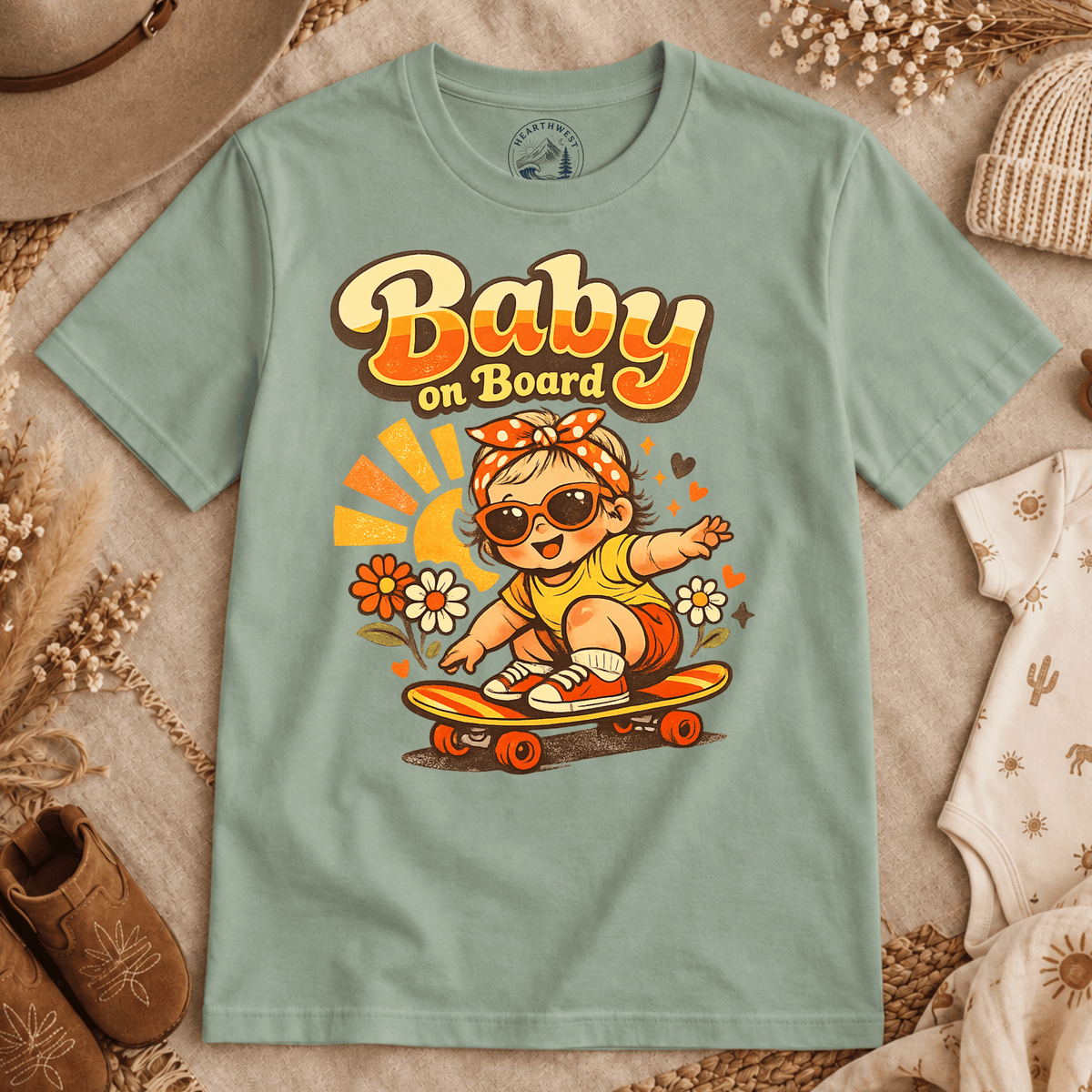 Baby on Board T‑Shirt — Retro Cute Skateboard Baby Graphic Tee