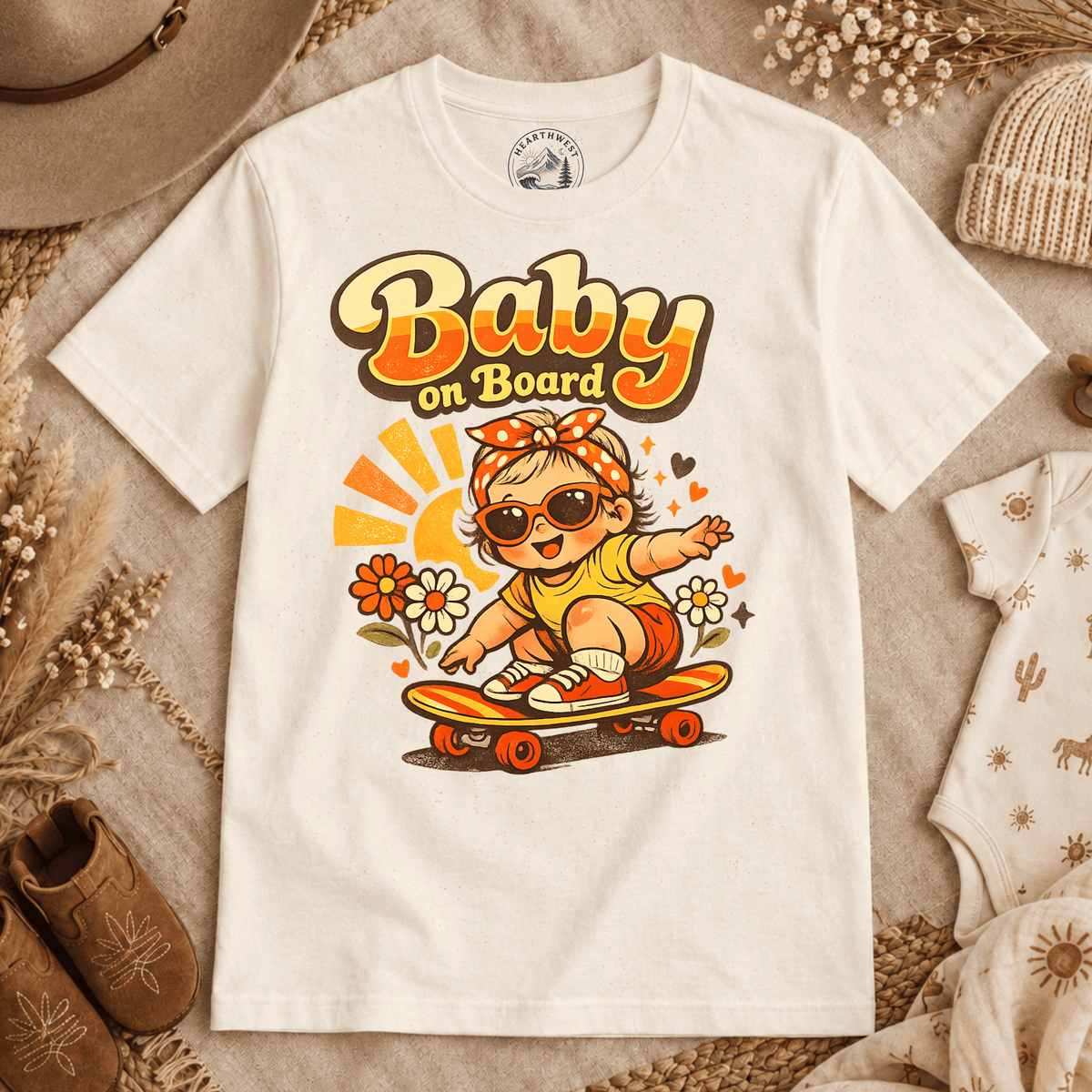 Baby on Board T‑Shirt — Retro Cute Skateboard Baby Graphic Tee