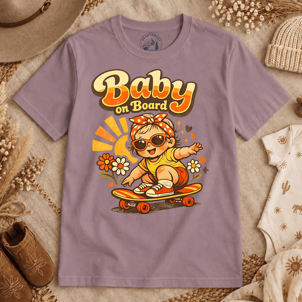 Baby on Board T‑Shirt — Retro Cute Skateboard Baby Graphic Tee