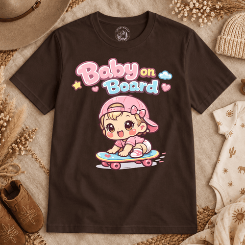 Baby on Board T‑Shirt — Cute Kawaii Baby Skateboard Graphic Tee